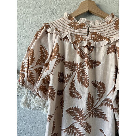 Anthropologie Current Air Linen Smocked Collar Top Floral Coquette Tropical XS - Picture 10 of 10